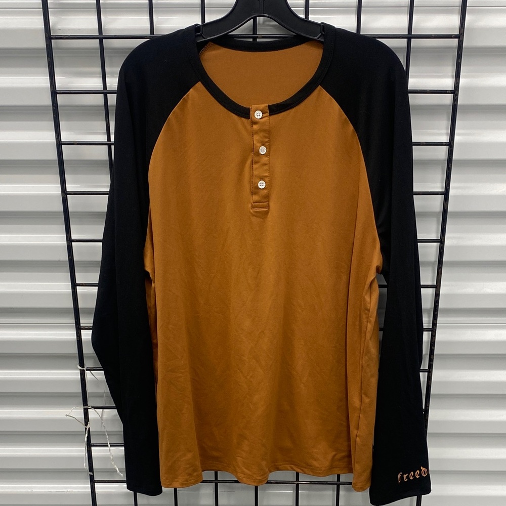 Freedom Men's Black and Brown Long Sleeve Henley Shirt